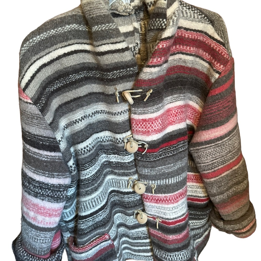 Striped Gray & Pink Pea Coat - Women’s Toggle Coat
